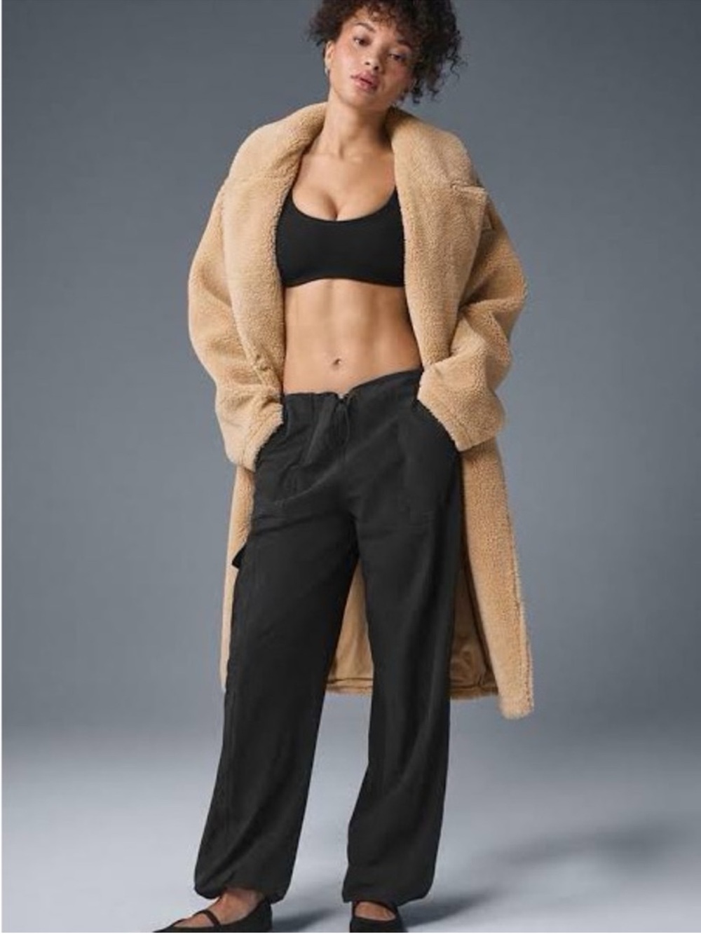 ALO Yoga Teddy Coat Camel Tan Oversized Sherpa Long Jacket - Picture 2 of 16
